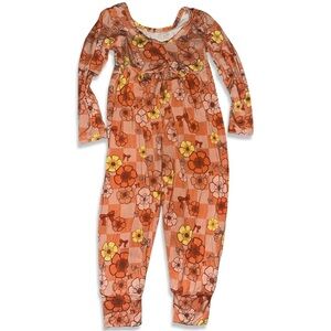 Whimsical Threads Floral Checkered and Bow Themed Jumpsuit Bamboo Size 2T